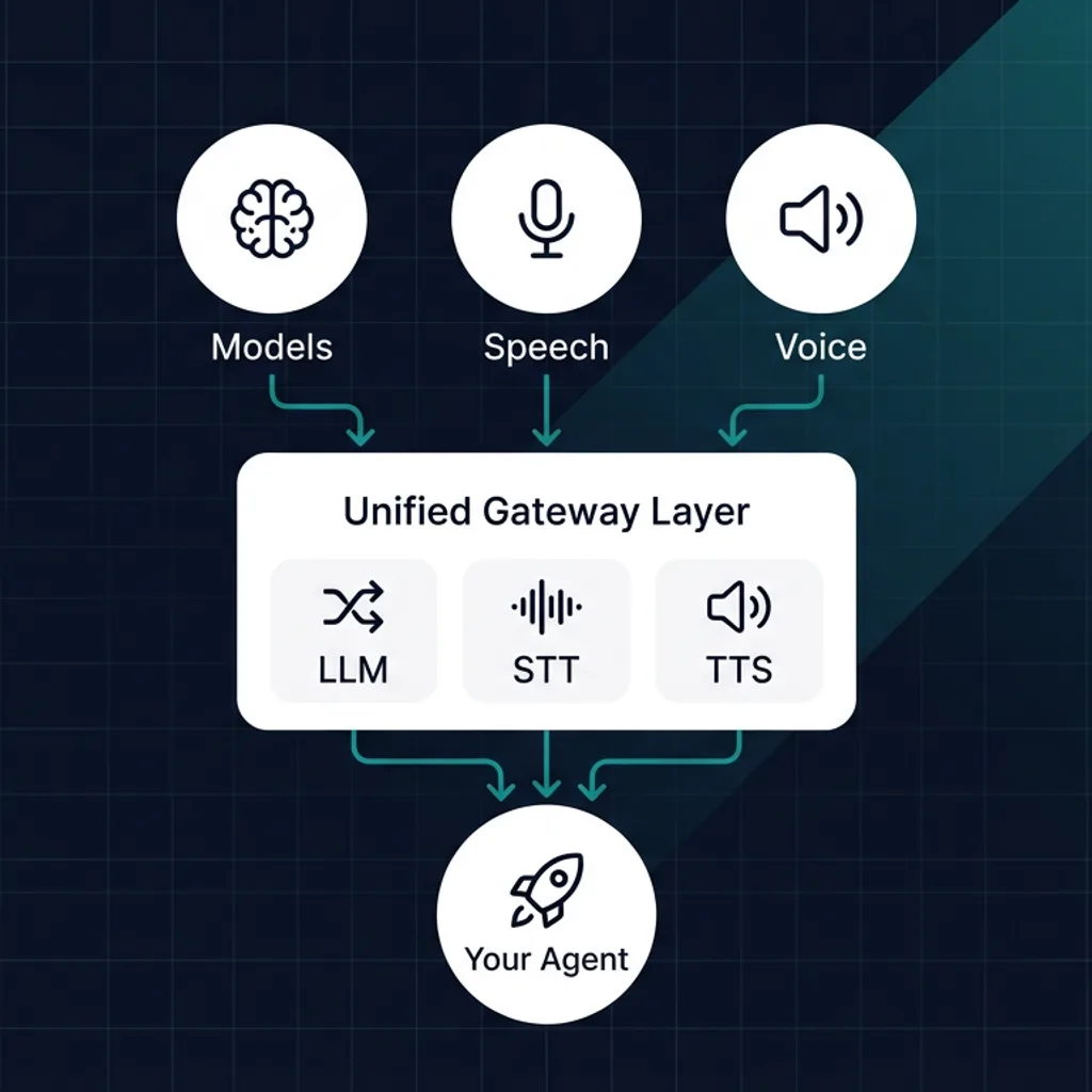 Unified provider gateway routing across LLM, STT, and TTS services